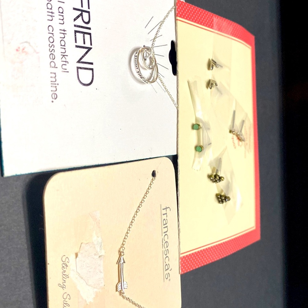Sterling silver new FRIEND NECKLACE (2) set w/fun earrings(4 small,no backings)
